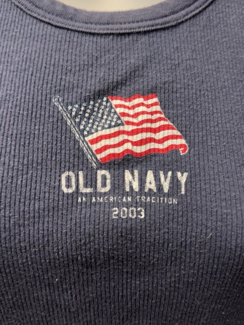 Y2K 2003 Old Navy Navy Ribbed Tank with Flag Graphic - Picture 2 of 3